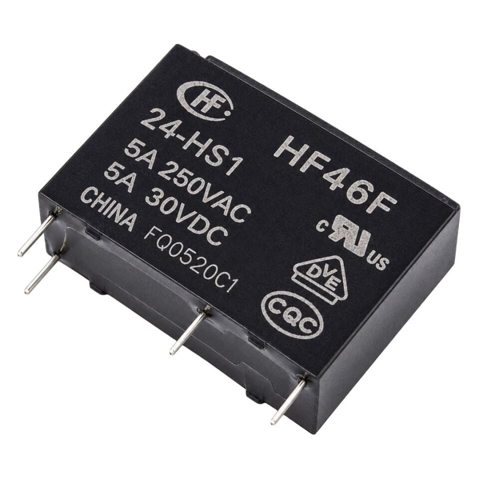 Hongfa HF46F 24-HS1 24V DC 5A Mini Güç Rölesi (4 Pin PCB Tipi)