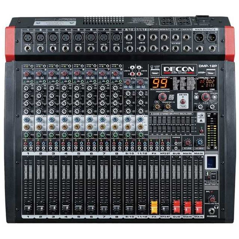 Decon Dmp-12P Usb Bluetooth 8 Kanal Mono 2 Kanal Stereo Anfi 2x650 Watt 12 Kanal Power Mixer Amfi Stüdyo Tipi