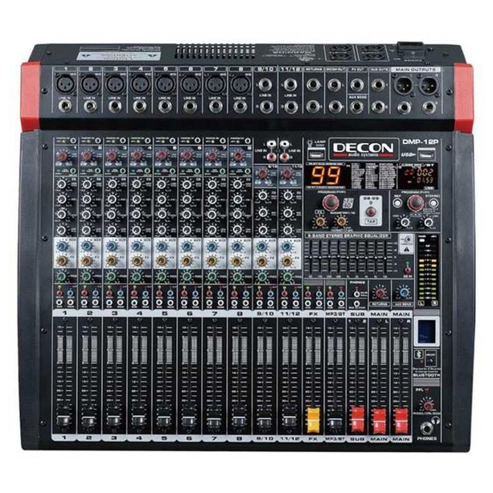 Decon Dmp-12P Usb Bluetooth 8 Kanal Mono 2 Kanal Stereo Anfi 2x650 Watt 12 Kanal Power Mixer Amfi Stüdyo Tipi
