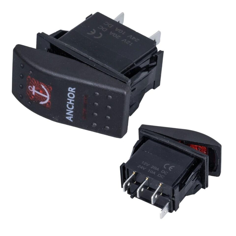 Çapa Irgatı Sembollu Işıksız Araç On Off Aç Kapa Yaylı Anahtar Düğme Oto İçin 12-24 Volt Switch 3 Pinli