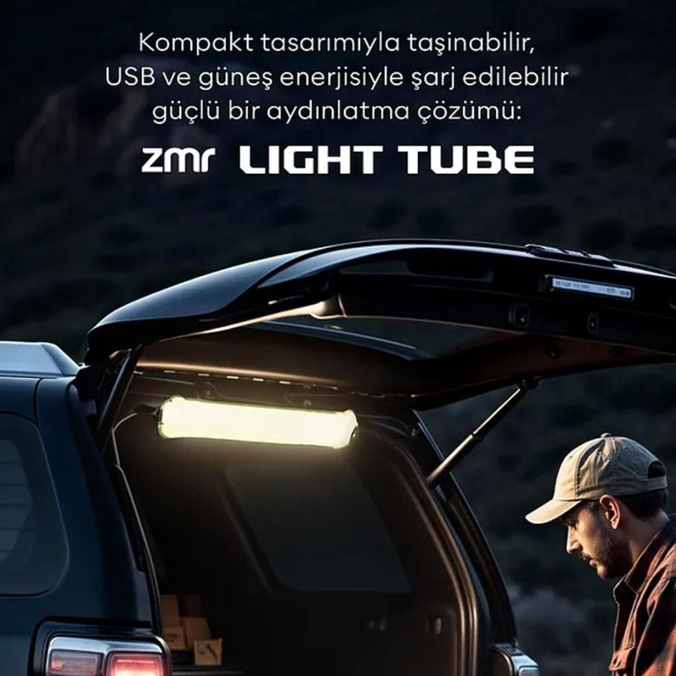 Ayt Zmr-385 Katlanır Şişirilebilir Beyaz Ledli Aydınlatma Tüpü Usb Ve Solar Güneş Enerjisi Şarjlı Armatür Kamp Lambası