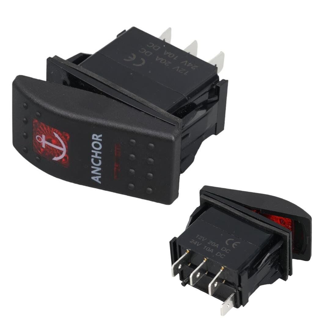 Çapa Irgatı Sembollu Işıksız Araç On Off Aç Kapa Yaylı Anahtar Düğme Oto İçin 12-24 Volt Switch 4 Pinli