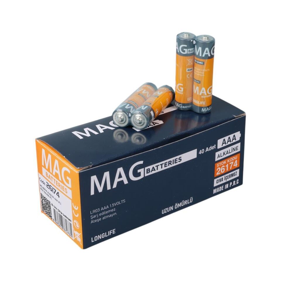 Mag Batteries MG-26174 Alkalin AAA 40'Lı İnce Kalem Pil Kumanda Pili (AAA, LR03, AM-4)