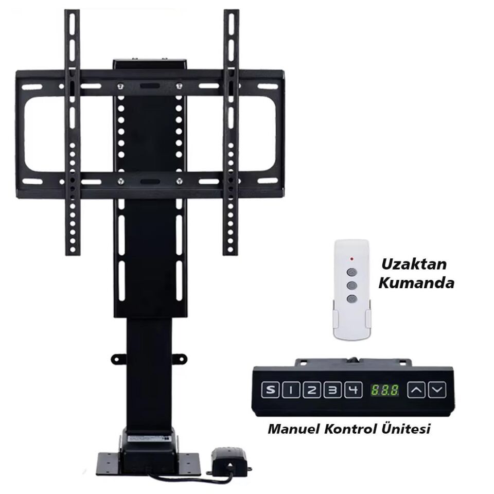 Powermaster 32-57 İnç Ayarlanabilir Yükseklik Uzaktan Kumandalı Lcd Led TV Kaldırma Aparatı Lift Asansörü 80 Kg Taşır