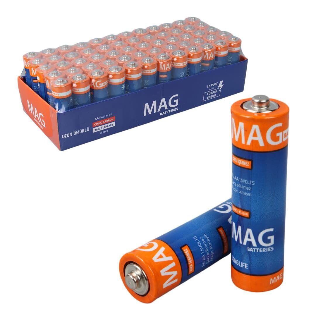 Mag Batteries MG-26171 Karbon Çinko AA 60'Lı Paket Kalem Pil (AA,R6 UM-3)