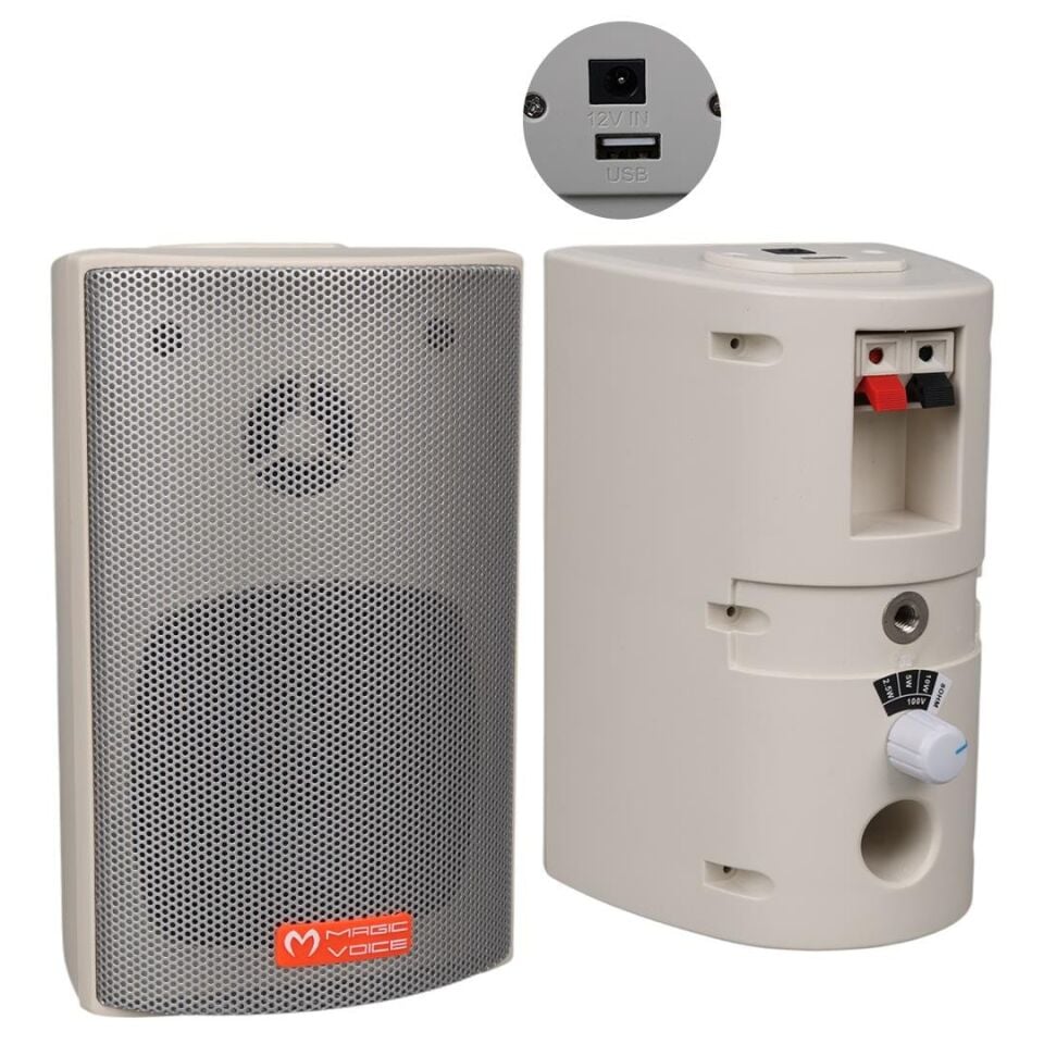 Magicvoice MV-16 7.5 CM 30 Watt Komütatörlü Hat Trafolu Beyaz Sütun Hoparlör 2'Li Okul Cami Konferans Salonu Hoparlörü