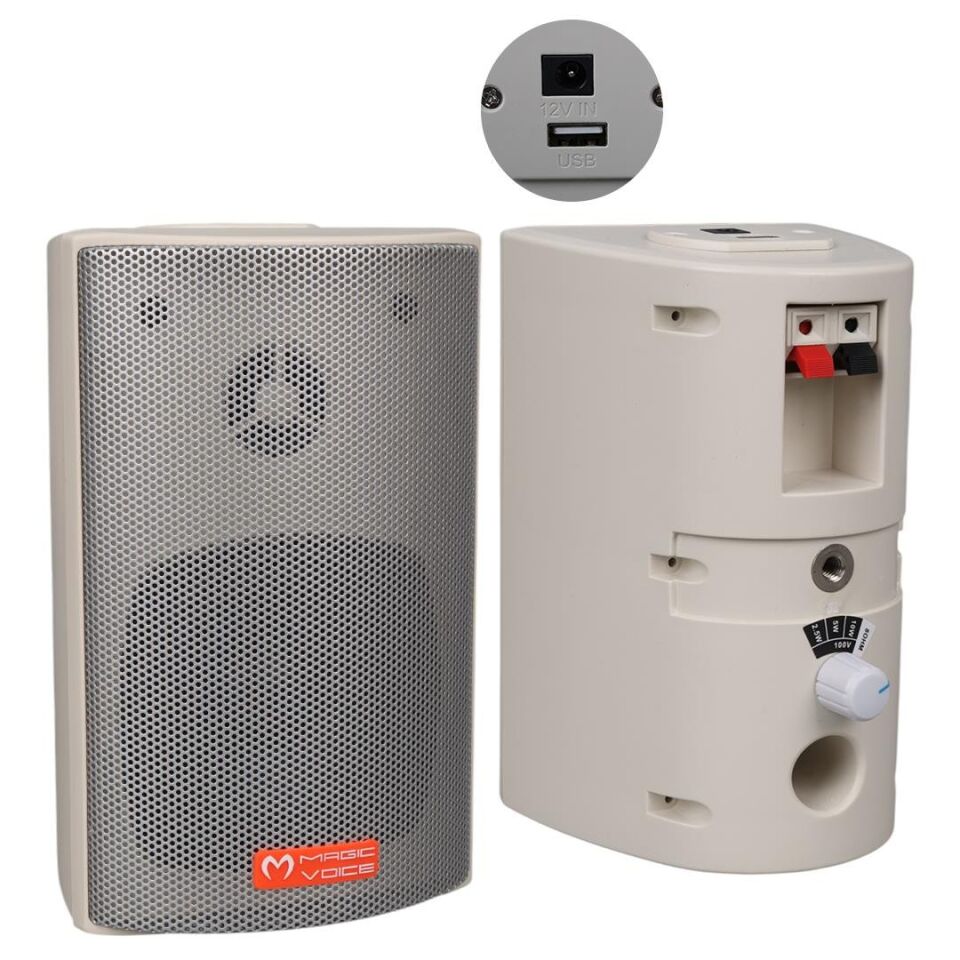 Magicvoice MV-16 7.5 CM 30 Watt Komütatörlü Hat Trafolu Beyaz Sütun Hoparlör 2'Li Okul Cami Konferans Salonu Hoparlörü