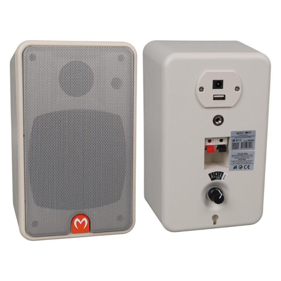 Magicvoice MV-21 10 CM 40 Watt Komütatörlü Hat Trafolu Beyaz Sütun Hoparlör 2'Li Okul Cami Konferans Salonu Hoparlörü