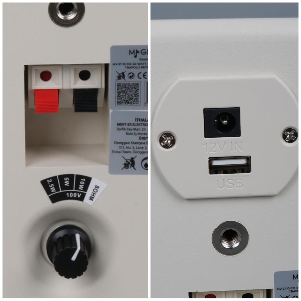 Magicvoice MV-21 10 CM 40 Watt Komütatörlü Hat Trafolu Beyaz Sütun Hoparlör 2'Li Okul Cami Konferans Salonu Hoparlörü