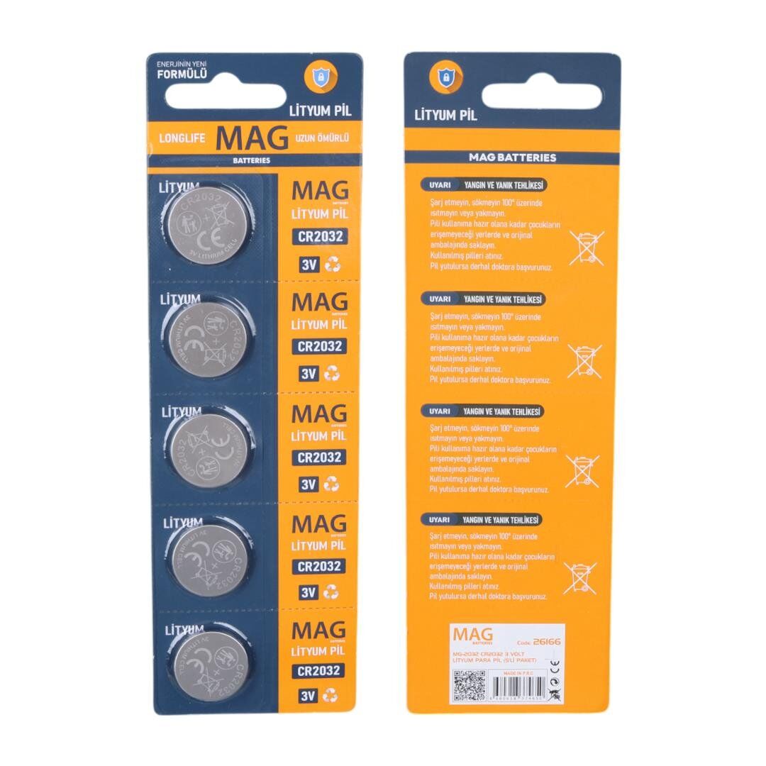 Mag Batteries MG-2032 Para Pil CR2032 3 Volt Lityum Para Pil (5'Li Paket)