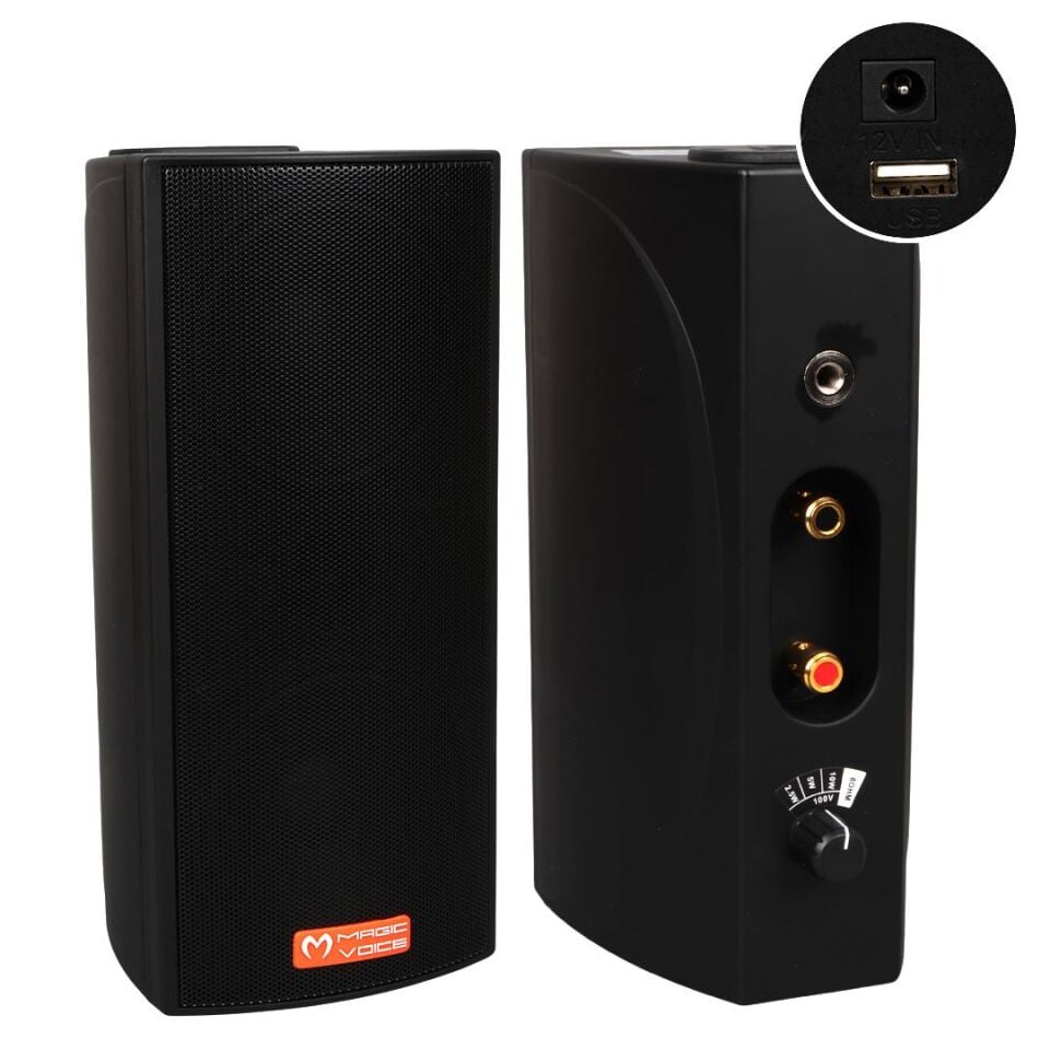 Magicvoice MV-19 2X7.5 CM 40 Watt Komütatörlü Hat Trafolu Siyah Sütun Hoparlör 2'Li Okul Cami Konferans Salonu Hoparlörü