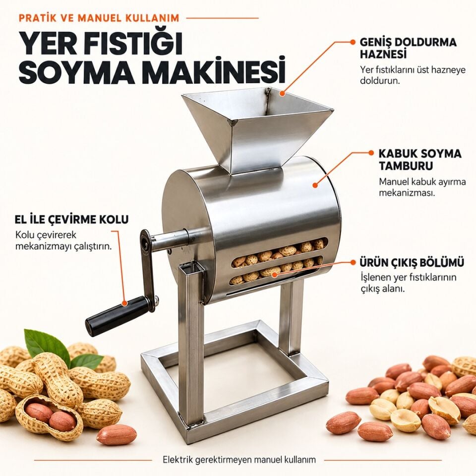 Powermaster PM-38902 Manuel Yer Fıstığı Soyma Makinesi Metal Profil Gövdeli