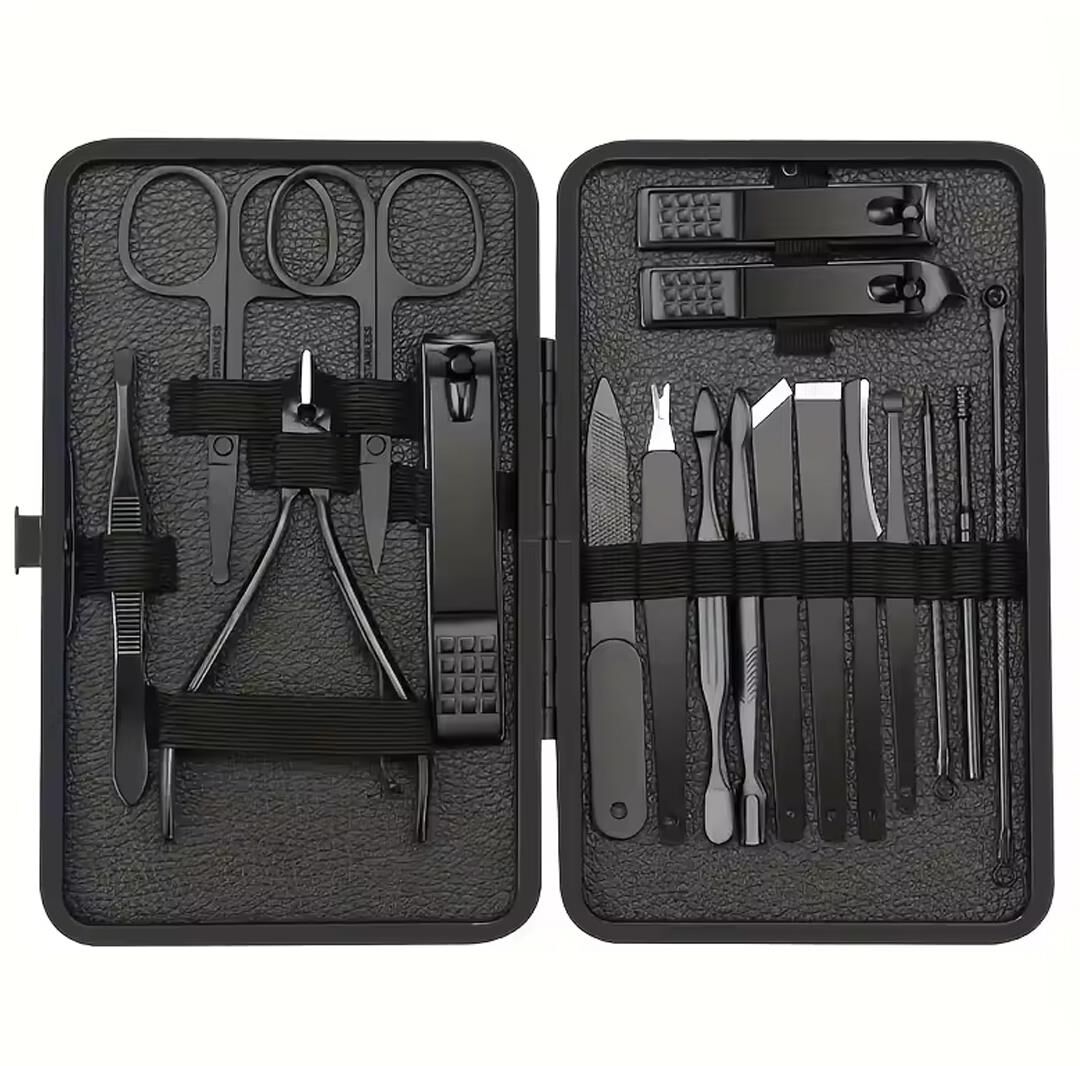 Ayt Sunup SN-27099 Siyah Paslanmaz Çelik 18in1 Profesyonel Manikür Tırnak Bakım Seti Tırnak Bakım