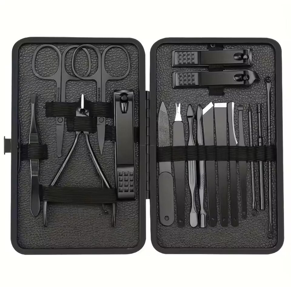 Ayt Sunup SN-27099 Siyah Paslanmaz Çelik 18in1 Profesyonel Manikür Tırnak Bakım Seti Tırnak Bakım