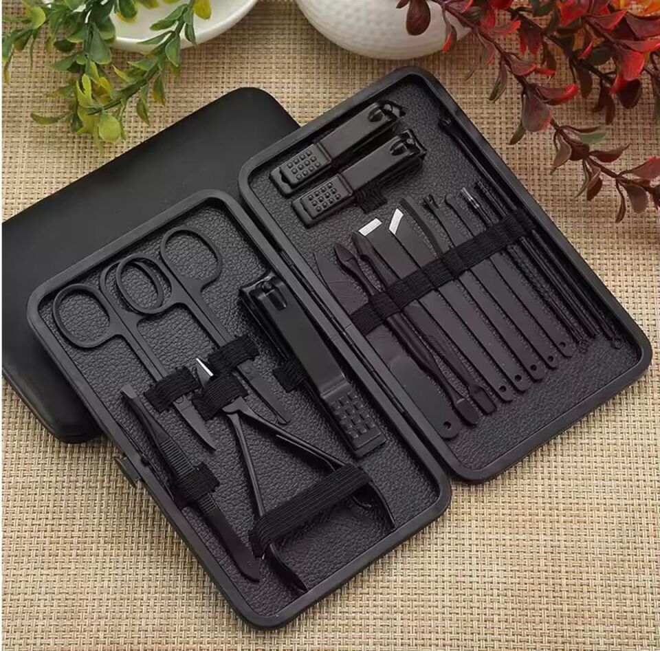 Ayt Sunup SN-27099 Siyah Paslanmaz Çelik 18in1 Profesyonel Manikür Tırnak Bakım Seti Tırnak Bakım