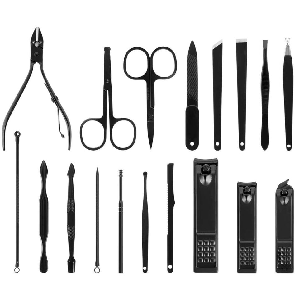 Ayt Sunup SN-27099 Siyah Paslanmaz Çelik 18in1 Profesyonel Manikür Tırnak Bakım Seti Tırnak Bakım