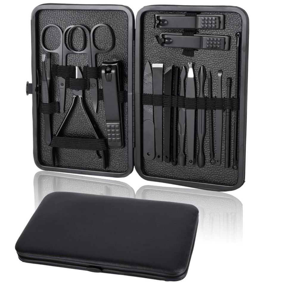 Ayt Sunup SN-27099 Siyah Paslanmaz Çelik 18in1 Profesyonel Manikür Tırnak Bakım Seti Tırnak Bakım