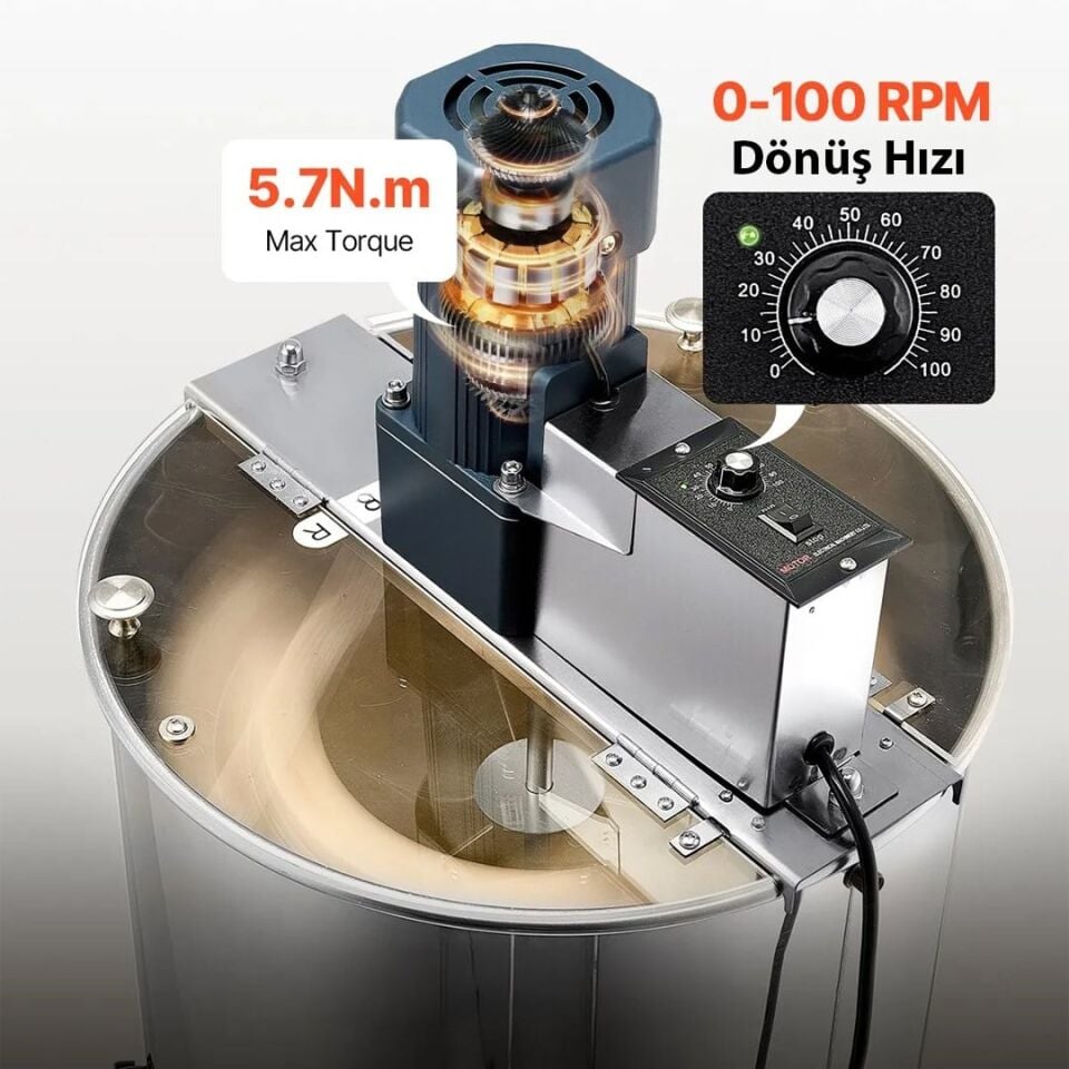 Powermaster PM-29125 Elektrikli 3 Çerçeveli Paslanmaz Çelik Petek Bal Süzme Makinesi Hız Ayarlı Arıcılık