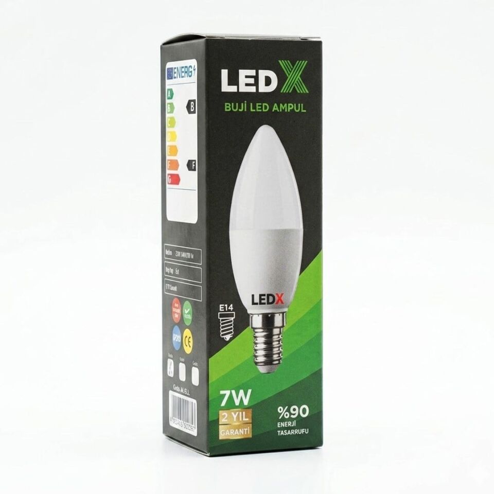 Ledx AL-EEL İnce E14 Duy 7 Watt Beyaz Işık Buji LED Ampul