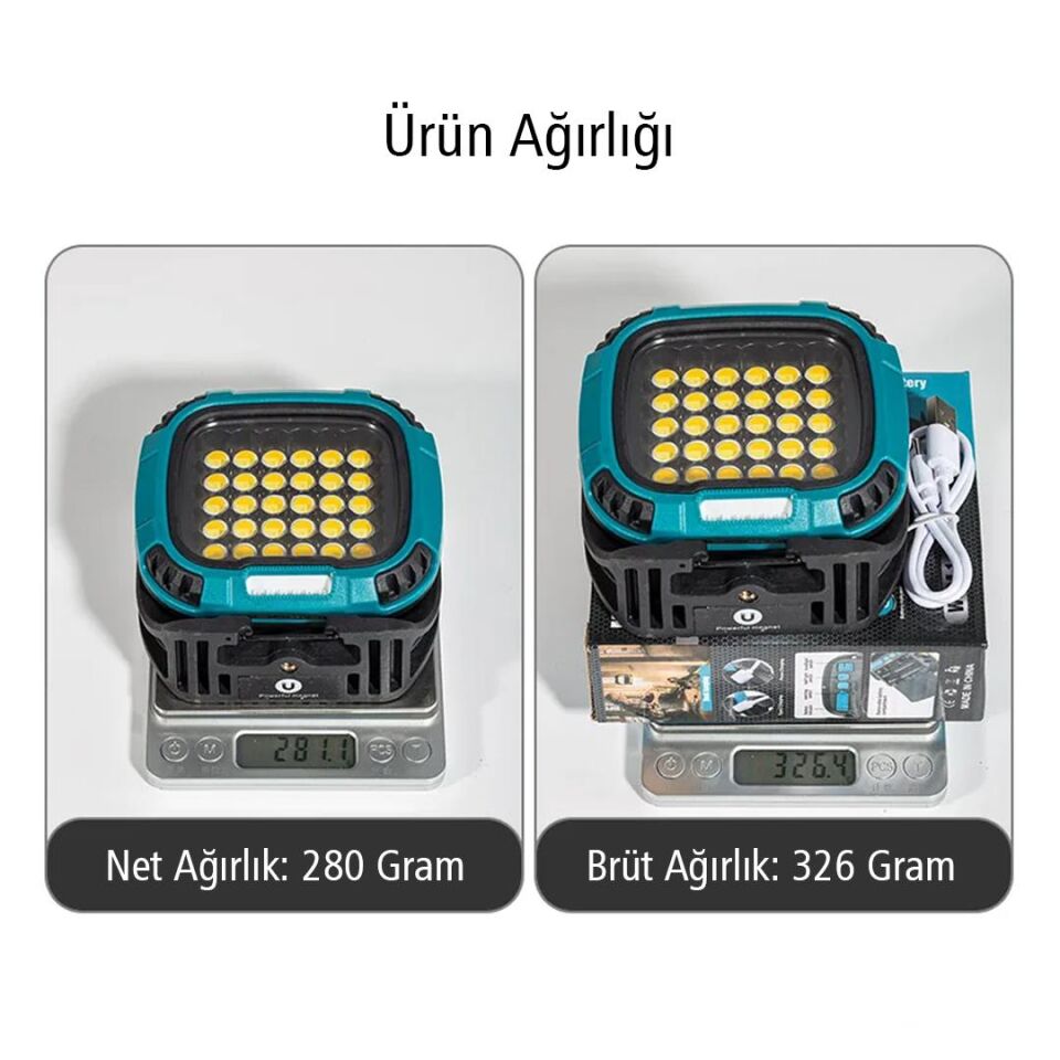 Powermaster MX-W893 4000K - 7000K - Kırmızı 30 COB Ledli 30 Watt Çok Fonksiyonlu Çalışma Lambası (Powerbank)