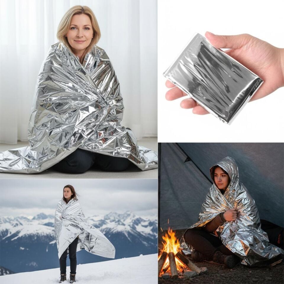 Sunup SN-29181 Soğuk Sıcak Tutan Çift Taraflı Gümüş Acil Durum Deprem İlk Yardım Çantası Battaniyesi 130X210cm