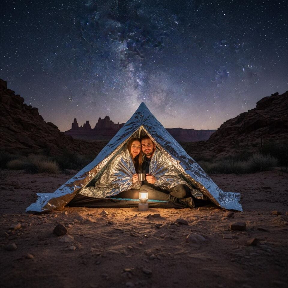 Sunup SN-29181 Soğuk Sıcak Tutan Çift Taraflı Gümüş Acil Durum Deprem İlk Yardım Çantası Battaniyesi 130X210cm