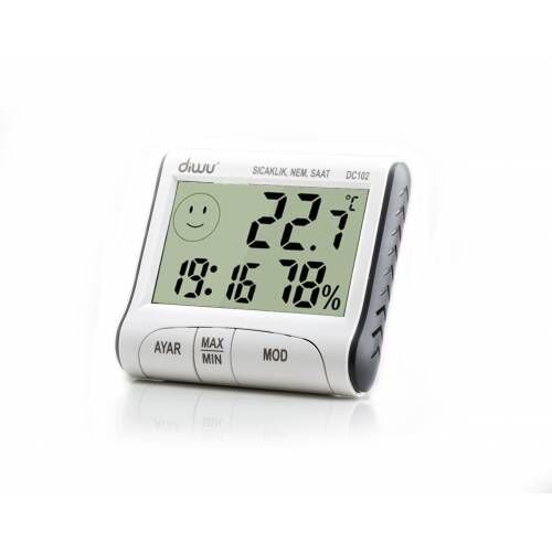 Diwu DC102 İç Mekan Termometre Nem Ölçer Saat