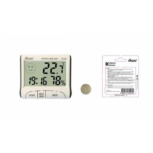 Diwu DC102 İç Mekan Termometre Nem Ölçer Saat