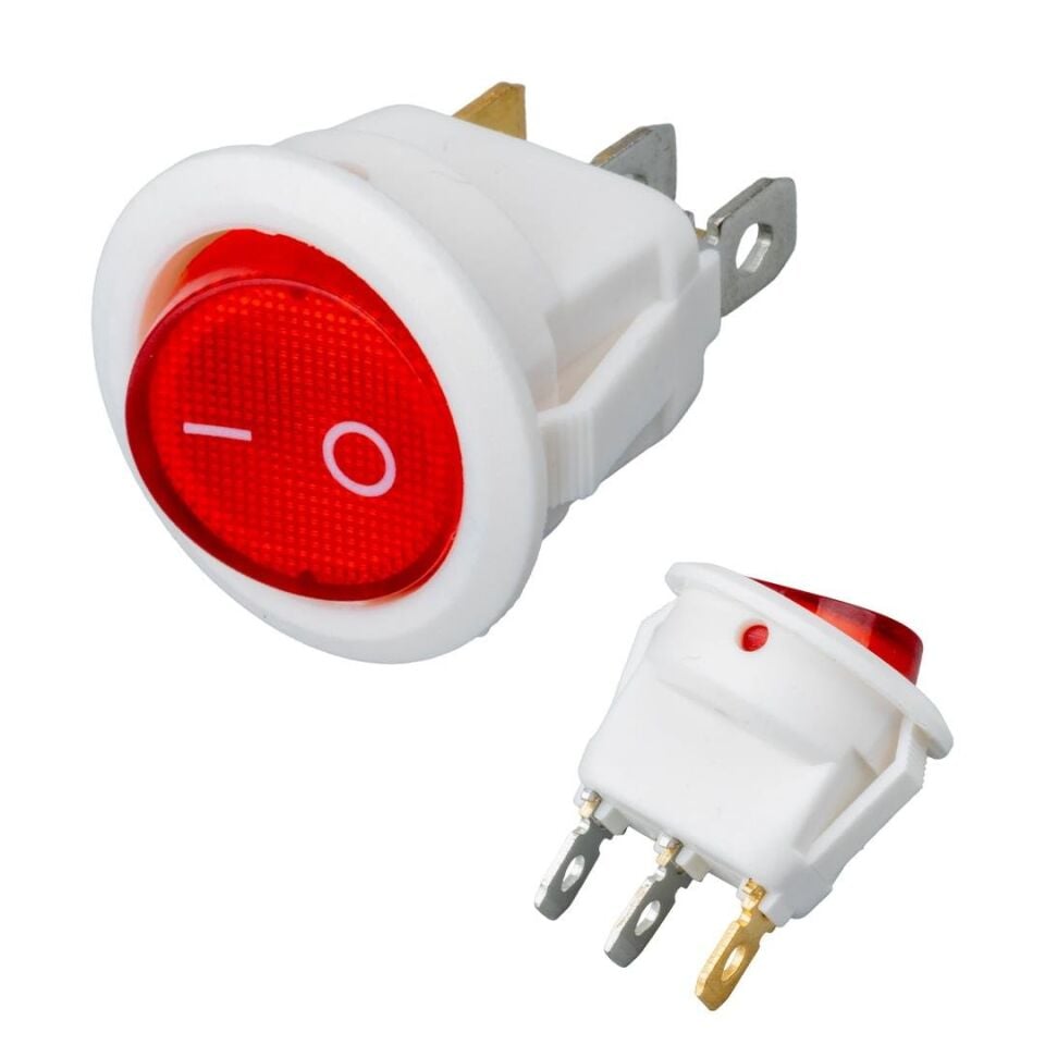 IC-131B Yuvarlak Işıklı Anahtar On Off 3 Pin Beyaz Kasa Aç Kapa Düğme Buton 20 Mm