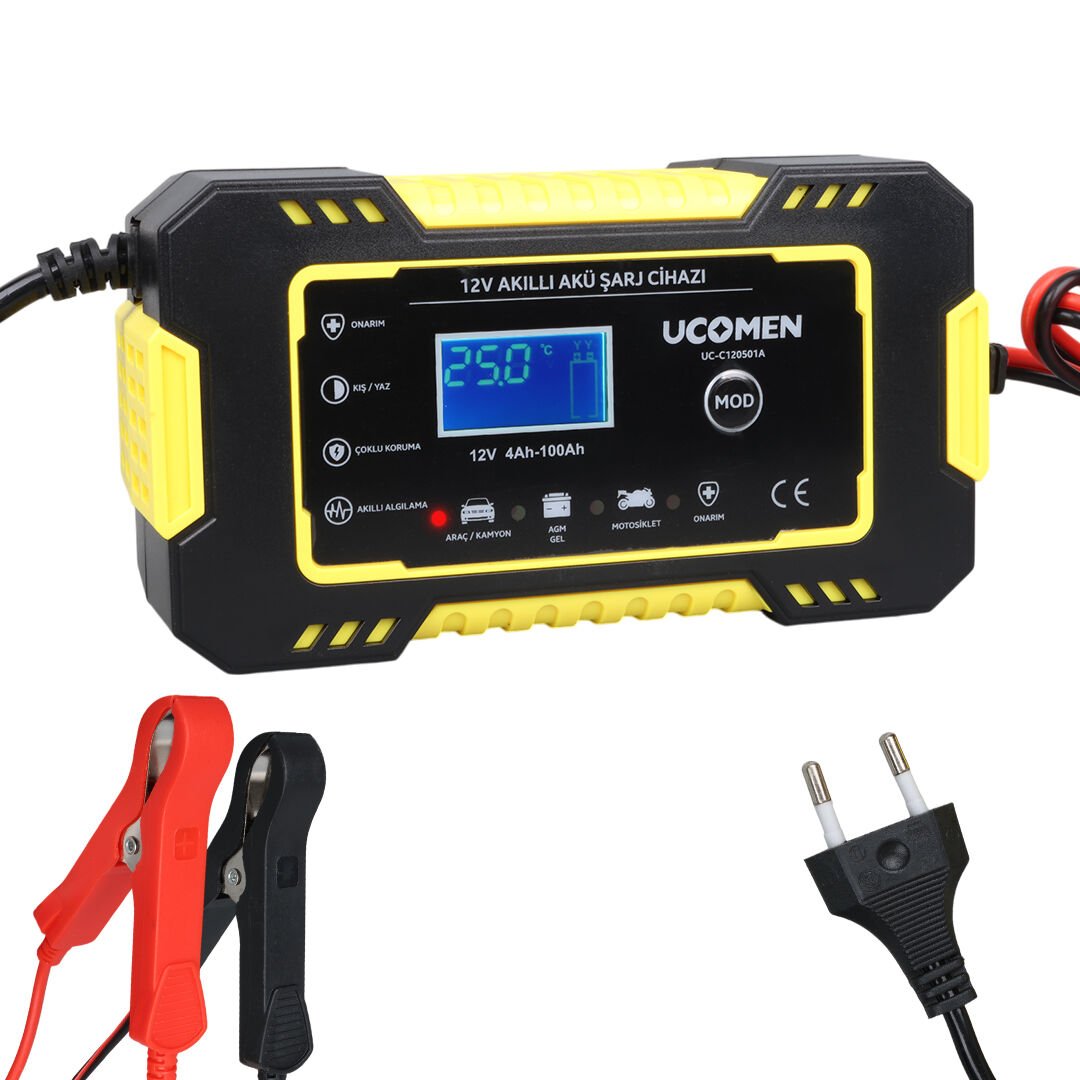 Ayt Ucomen UC-C120501A Sarı 12 Volt 6 Amper Kırmızı Led Göstergeli Akü Şarj Cihazı Oto Motor Akü Şarj Aleti