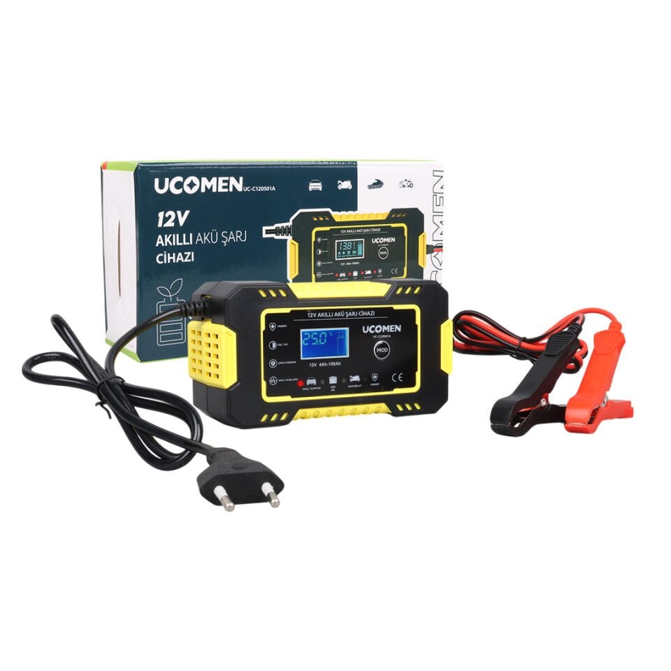 Ayt Ucomen UC-C120501A Sarı 12 Volt 6 Amper Kırmızı Led Göstergeli Akü Şarj Cihazı Oto Motor Akü Şarj Aleti