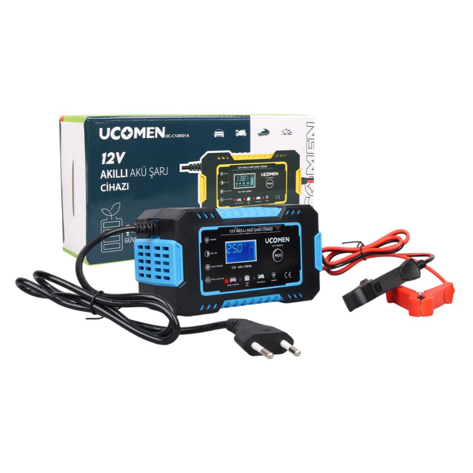Ayt Ucomen UC-C120501A Mavi 12 Volt 6 Amper Kırmızı Led Göstergeli Akü Şarj Cihazı Oto Motor Akü Şarj Aleti