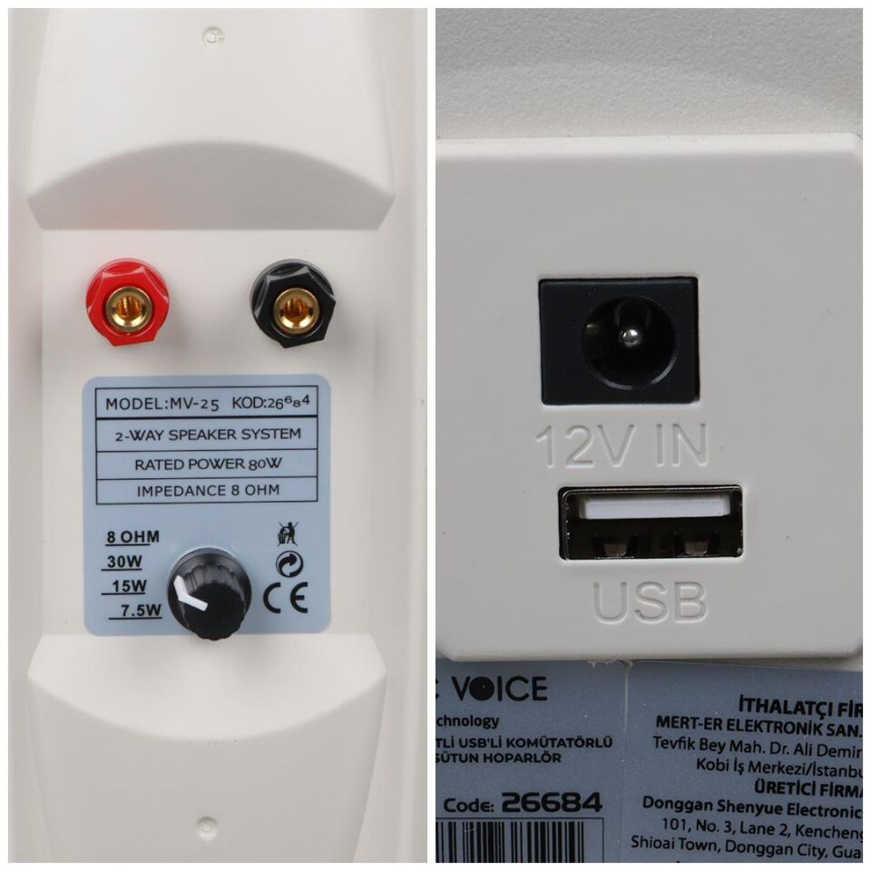 Magicvoice MV-25 16 CM 80 Watt Komütatörlü Hat Trafolu Beyaz Sütun Hoparlör 2'Li Okul Cami Konferans Salonu Hoparlörü