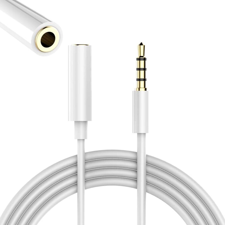 Powermaster PM-17603 3.5 Mm Erkek/Dişi 4 Boğumlu AUX Stereo Uzatma Kablosu 1 Metre