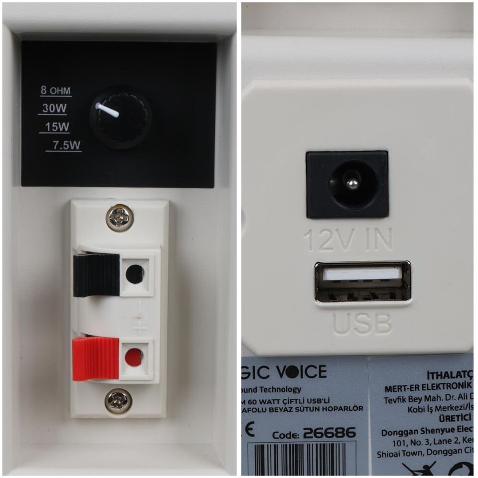 Magicvoice MV-03 16 CM 60 Watt Komütatörlü Hat Trafolu Beyaz Sütun Hoparlör 2'Li Okul Cami Konferans Salonu Hoparlörü