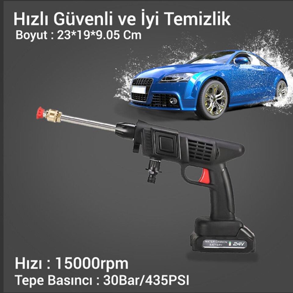 Powermaster Pm-7728 Basınçlı Su Püskürtme Cihazı Şarjlı Oto Araç Yıkama Makinası