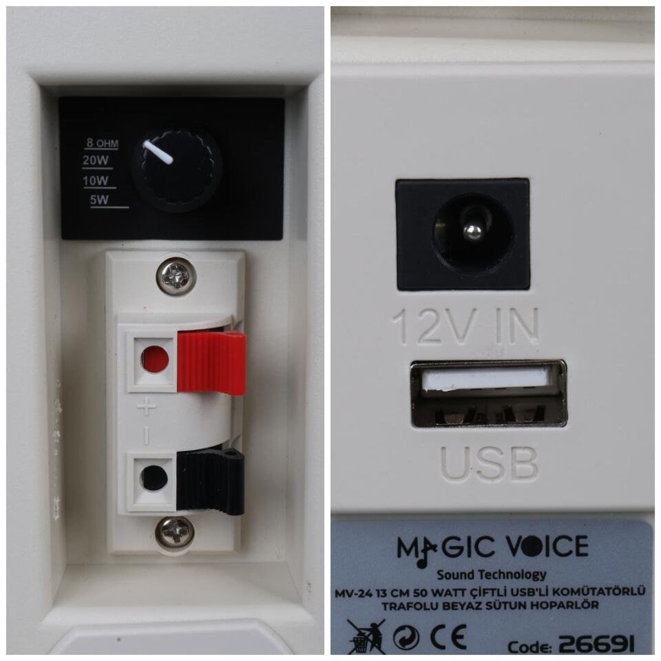 Magicvoice MV-24 13 CM 50 Watt Komütatörlü Hat Trafolu Beyaz Sütun Hoparlör 2'Li Okul Cami Konferans Salonu Hoparlörü