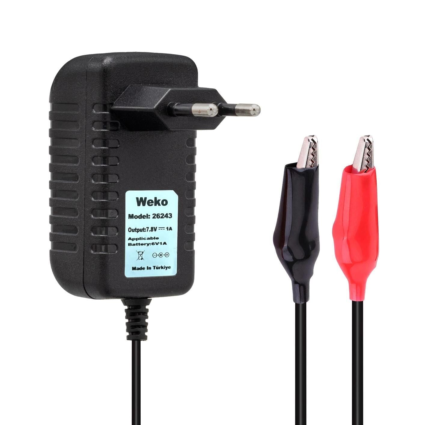 Ayt Weko 7.8 Volt 1 Amper Krokodil Uçlu Priz Tip Yerli Üretim Akü Şarj Cihazı Adaptörü 6V-1A İçin Uyumlu