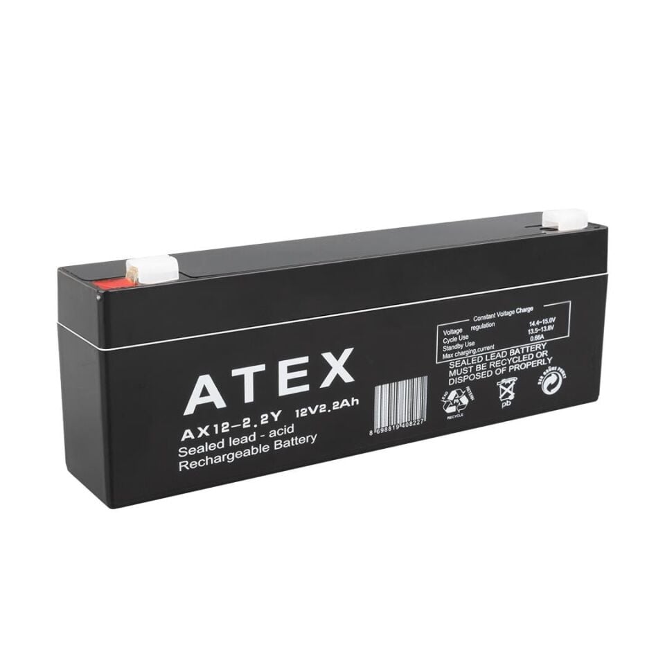 Ayt Atex 12 Volt 2.3 Amper 2.2 Amper Yatık Akü 178x34x60 Mm Yeni Tarihli Taze Akü