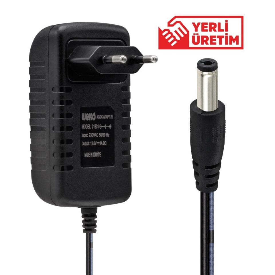 Weko 12.6 Volt 1 Amper 5.5 X 2.5 Uçlu Şarjlı Matkap Adaptörü