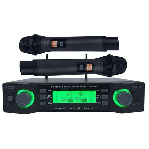 Roof R-203 2 El 2 Kanal UHF Kablosuz Telsiz Mikrofon Okul Cami Konferans Salonları İçin Kablosuz El Mikrofonu