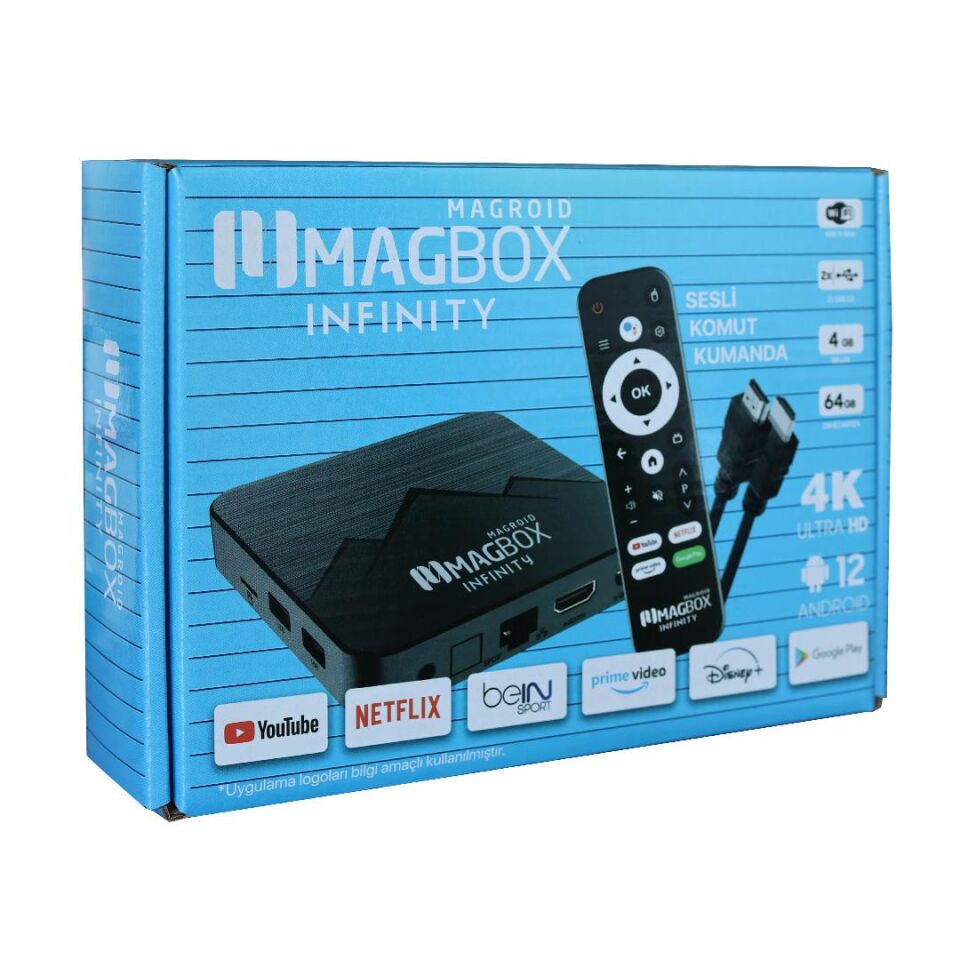 Magbox Magroid Infinty 64 GB HDD 4 GB Ram Bluetooth 5G Wifi Ses Komut Kumandalı Android TV Box