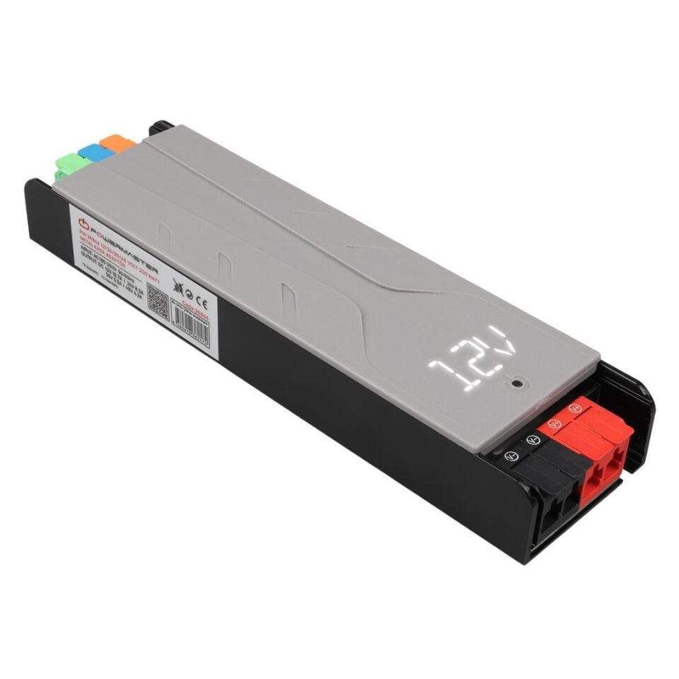 Ayt Powermaster PM-26844 12-24-36-48 Volt 8.4 Amper 200 Watt Metal Kasa Kademeli Adaptör Voltaj Göstergeli 189X51x27mm