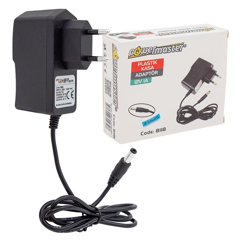 Powermaster 12 Volt 1 Amper Priz Tip Uydu Alıcı Cihazı Adaptörü Plastik Kasa Adaptör 5.5 2.5 Uç
