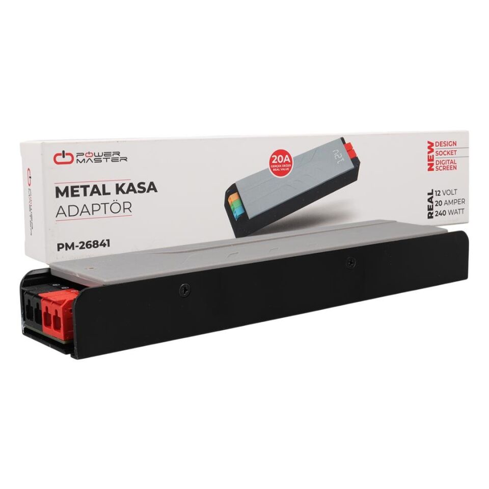 Ayt Powermaster PM-26841 12 Volt 20 Amper 240 Watt Slim Metal Kasa Adaptör Voltaj Göstergeli 238X51x30mm