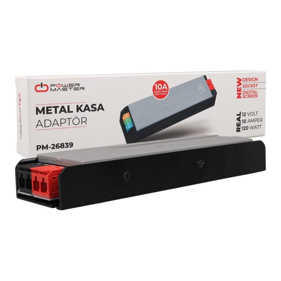 Ayt Powermaster PM-26839 12 Volt 10 Amper 120 Watt Slim Metal Kasa Adaptör Voltaj Göstergeli 189X51x27mm