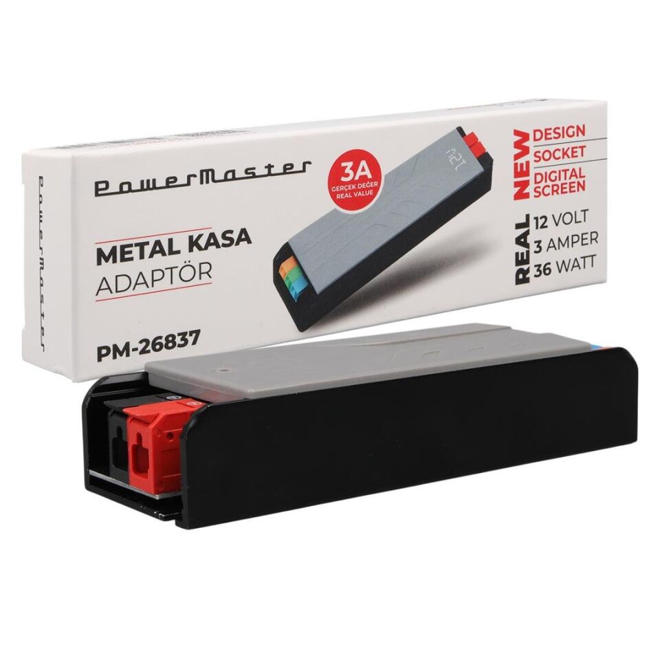 Ayt Powermaster PM-26837 12 Volt 3 Amper 36 Watt Slim Metal Kasa Adaptör Voltaj Göstergeli 128X42x27mm