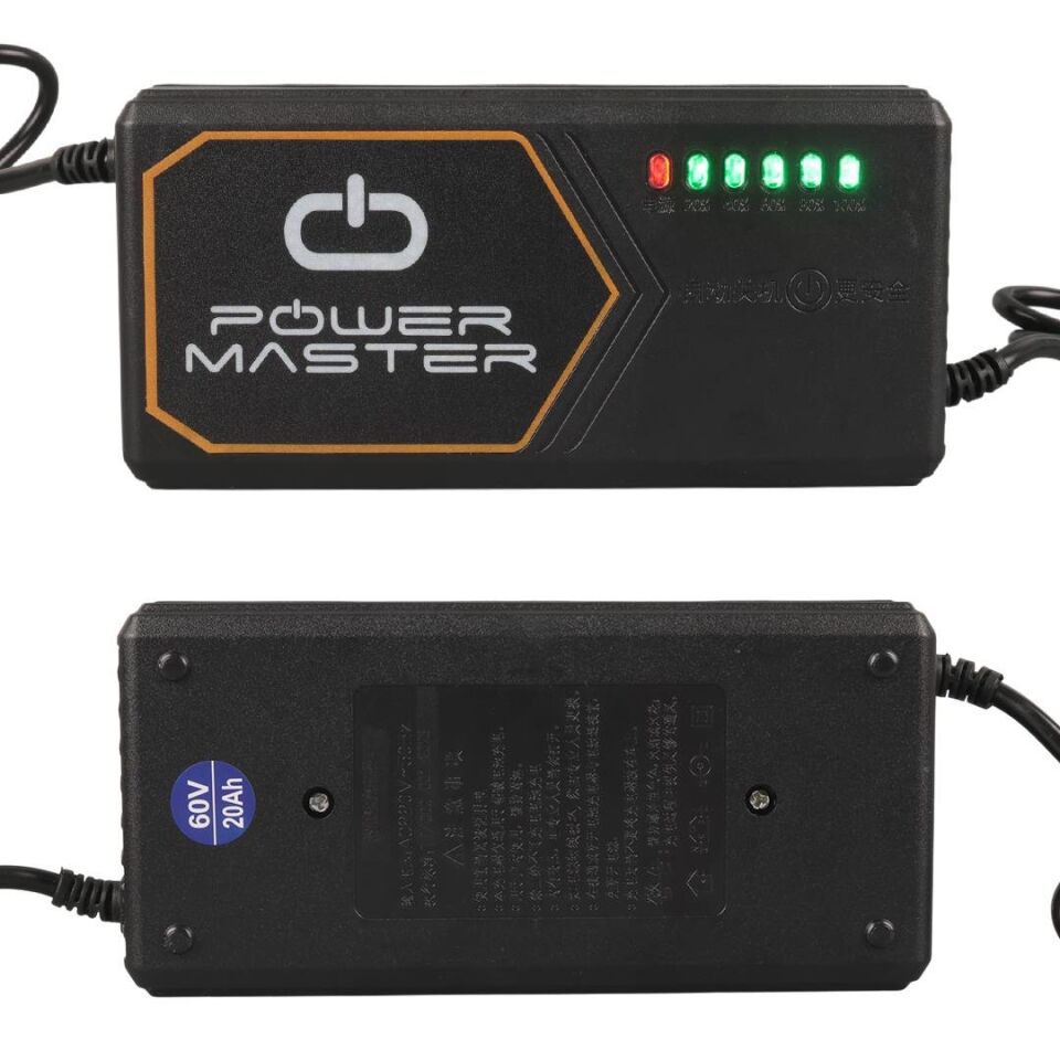 Powermaster PM-31801 60 Volt - 20 Amper IEC C15 Dişi Uçlu Kapasite Göstergeli Elektrikli Bisiklet Şarj Akü Cihazı (ADJ160-01)