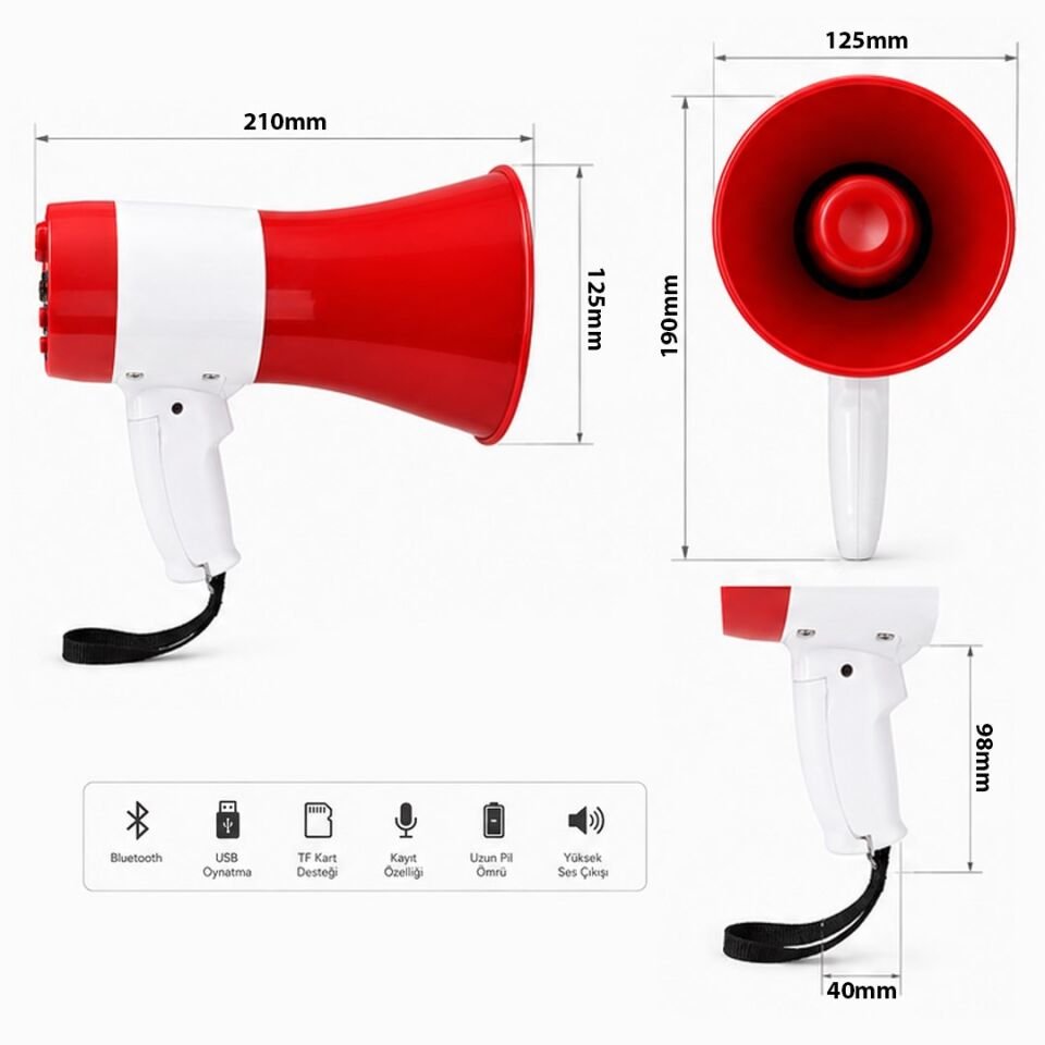 Magicvoice 619U 50 Watt Şarj Edilebilir El Megafonu Bluetooth Ve Ses Kayıt Destekli Megafon