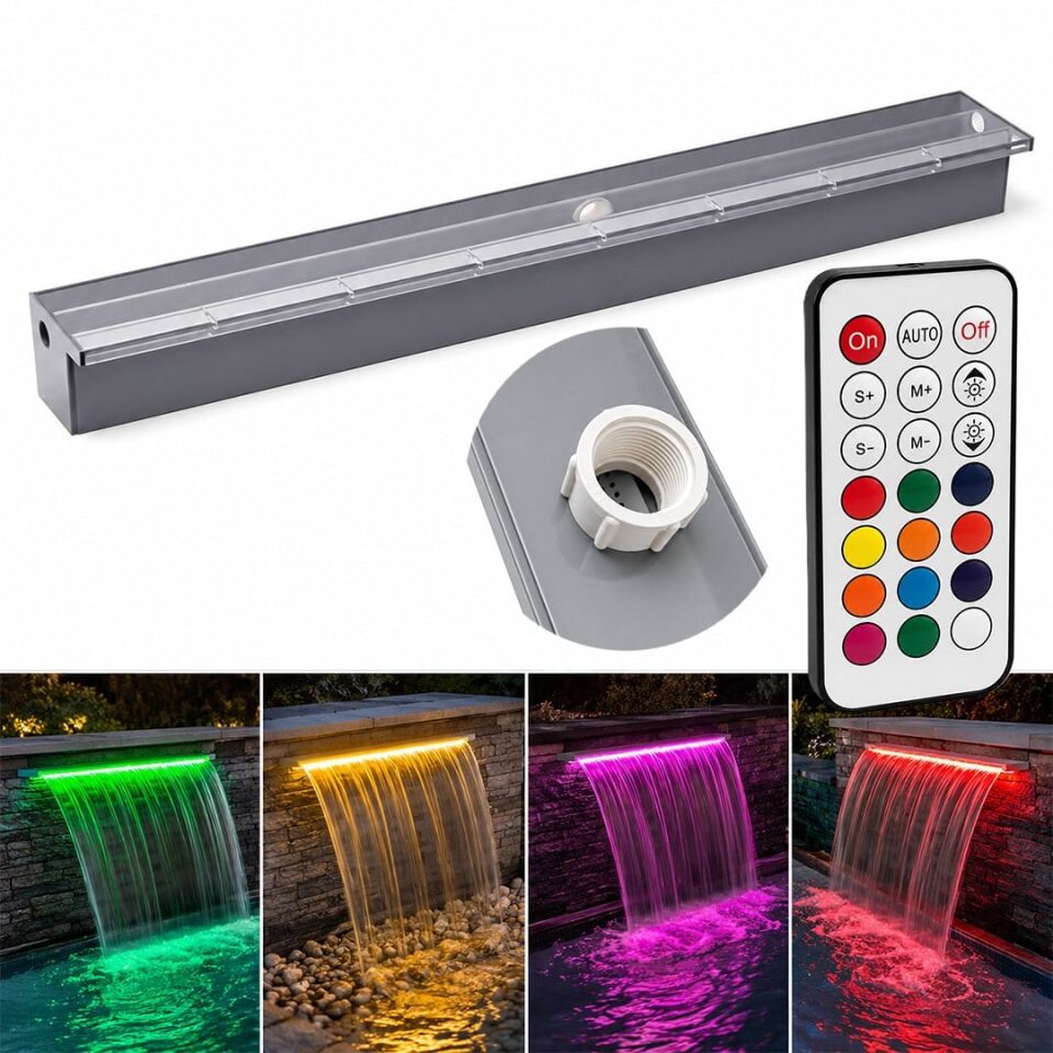 Powermaster PM-37796 Havuz Ve Bahçe Şelale Başlığı 150Cm RGB LED'li Uzaktan Kontrollü